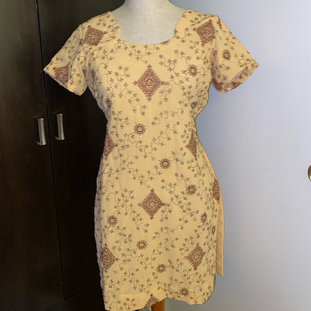 Salwar Suit- tan + coral